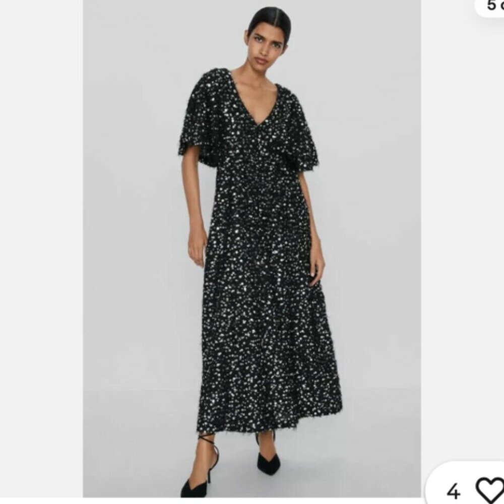 NWT Zara Limited Edition Sequin & Pearl Applique Maxi Dress